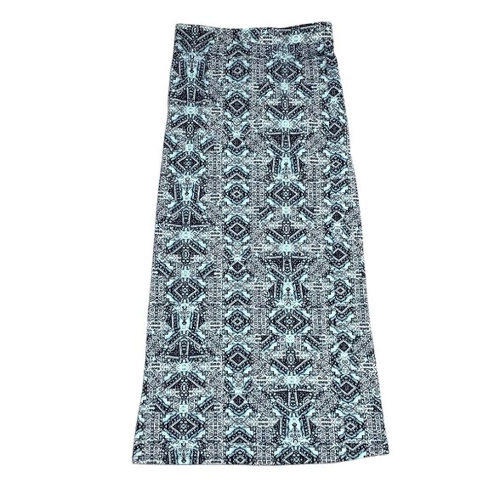 Blue White Damask Tribal Pattern Maxi Skirt Women’s Medium Boho Gypsy Flowy